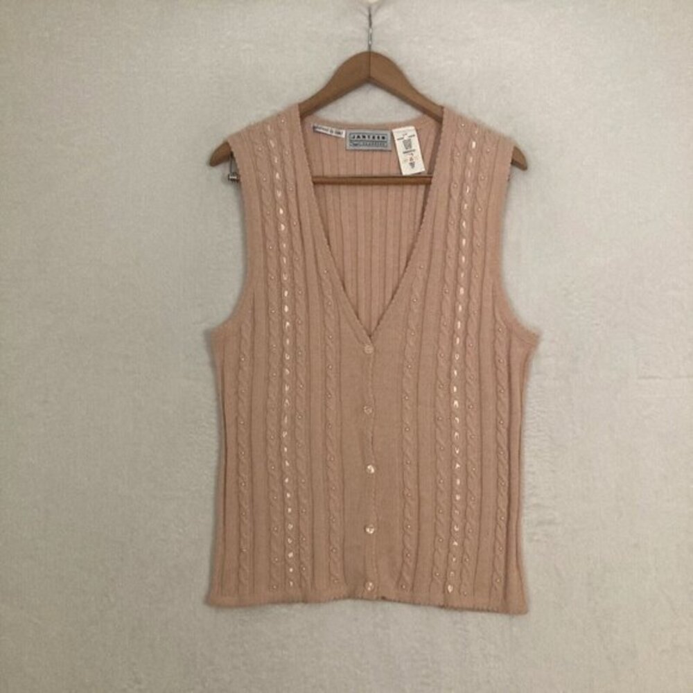 Vtg Jantzen Sweater Vest Womens Size S Knitted Hand Embroidered Cottagecore